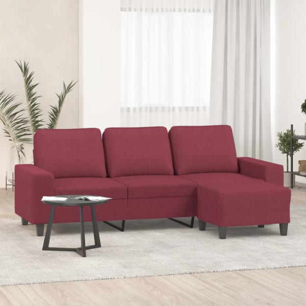 Sofá de 3 plazas con taburete de tela rojo tinto 180 cm D