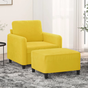 Sillón con taburete terciopelo amarillo 60 cm D