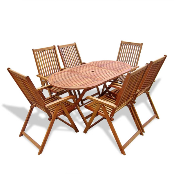 Set de comedor de jardín 7 piezas madera maciza de acacia D