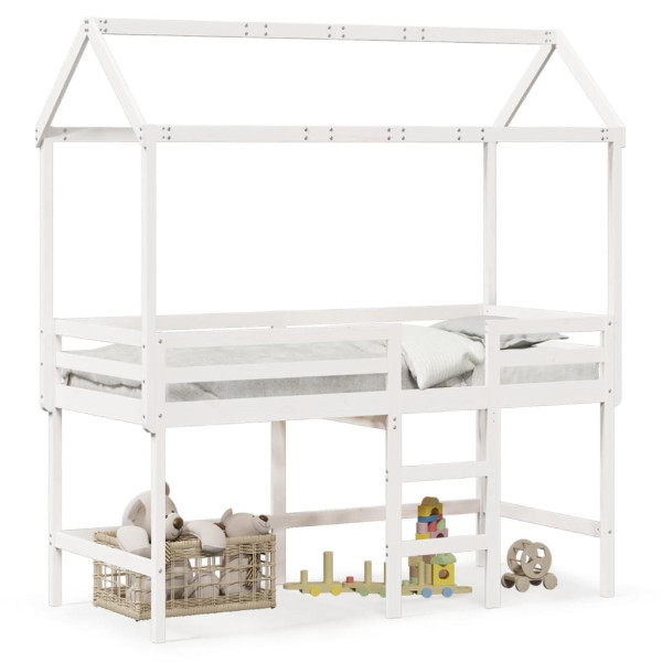 Alta escada cama e teto madeira sólida pinheiro branco 80x200 cm D