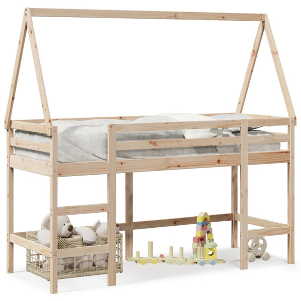 Cama alta con escalera y techo madera maciza de pino 90x200 cm Cama alta con escalera y techo madera maciza de pino 90x200 cm D