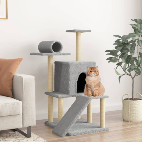 Rascador para gatos con postes de sisal gris claro 110.5 cm D