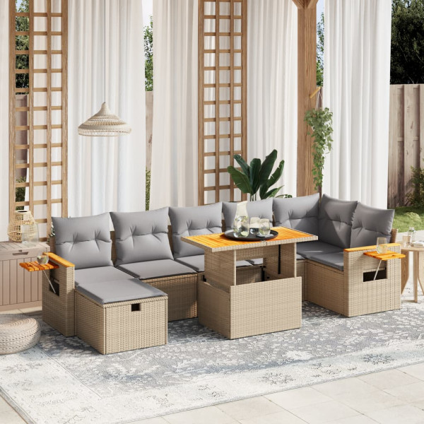 Sofá de jardim com almofadas bege 8 pcs rattan PE D