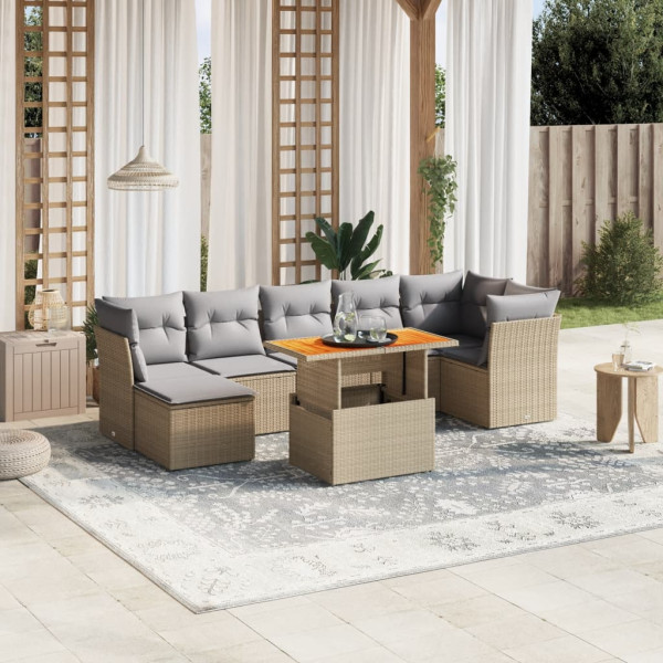 Sofá de jardim com almofadas bege 8 pcs rattan PE D