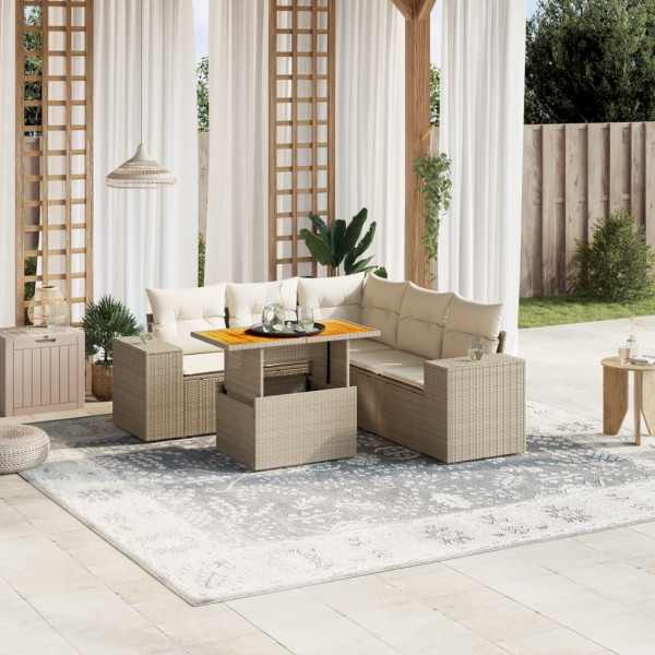 Sofá de jardim com almofadas 6 pcs bege sintético rattan D