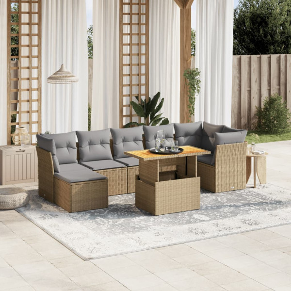 Sofá de jardim com almofadas bege 8 pcs rattan PE D