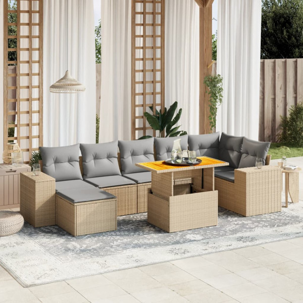 Sofá de jardim com almofadas bege 8 pcs rattan PE D