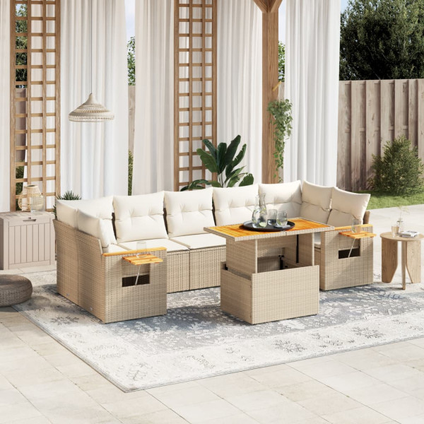 Sofá de jardim com almofadas bege 8 pcs rattan PE D