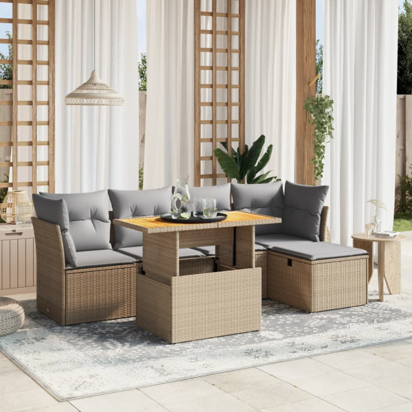 Sofá de jardim com almofadas 6 pcs bege sintético rattan D