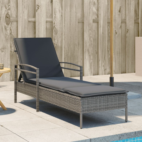 Tumbona com almofada de rattan sintético cinza 63x200x81 cm D