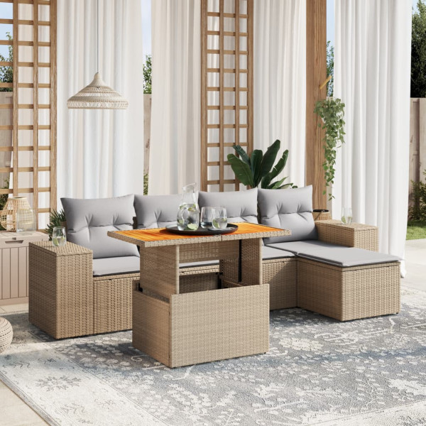 Sofá de jardim com almofadas 6 pcs bege sintético rattan D