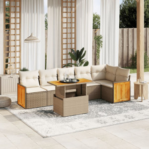 Set sofás de jardín 7 piezas y cojines ratán sintético beige D