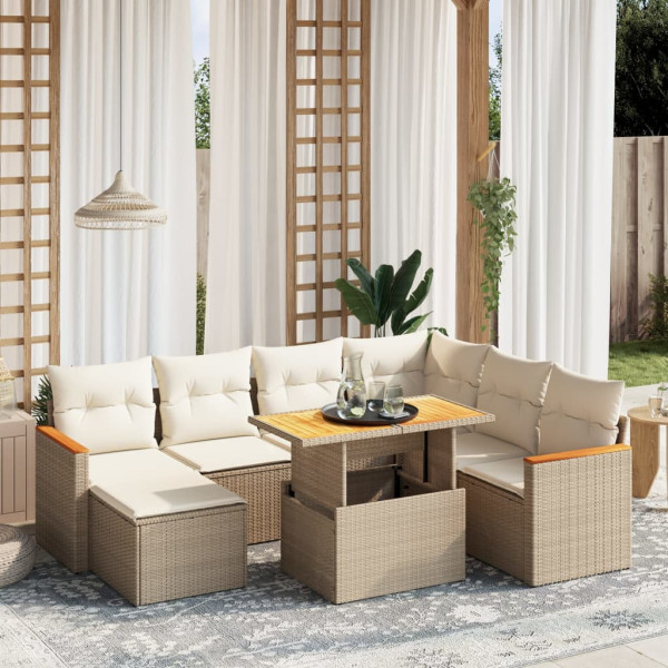 Sofá de jardim com almofadas bege 8 pcs rattan PE D