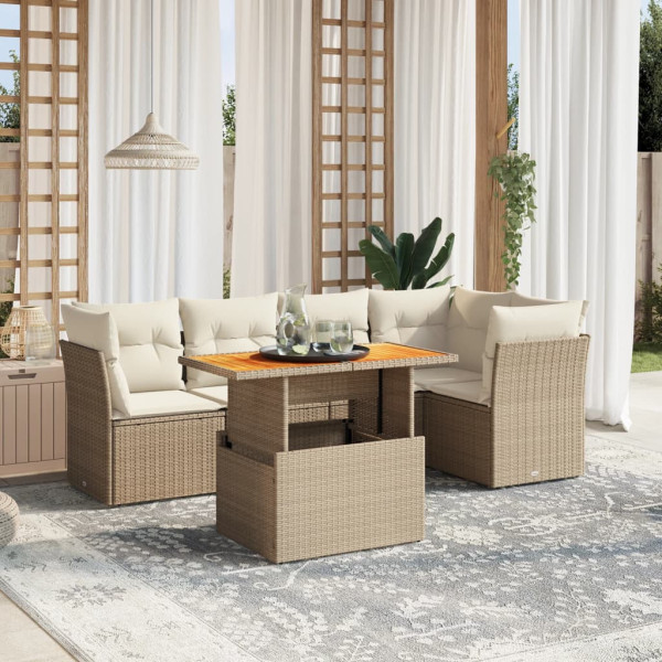 Sofá de jardim com almofadas 5 pcs bege sintético rattan D