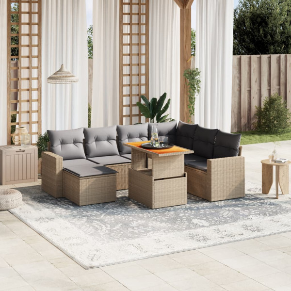 Sofá de jardim com almofadas bege 8 pcs rattan PE D