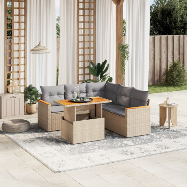 Sofá de jardim com almofadas 6 pcs bege sintético rattan D