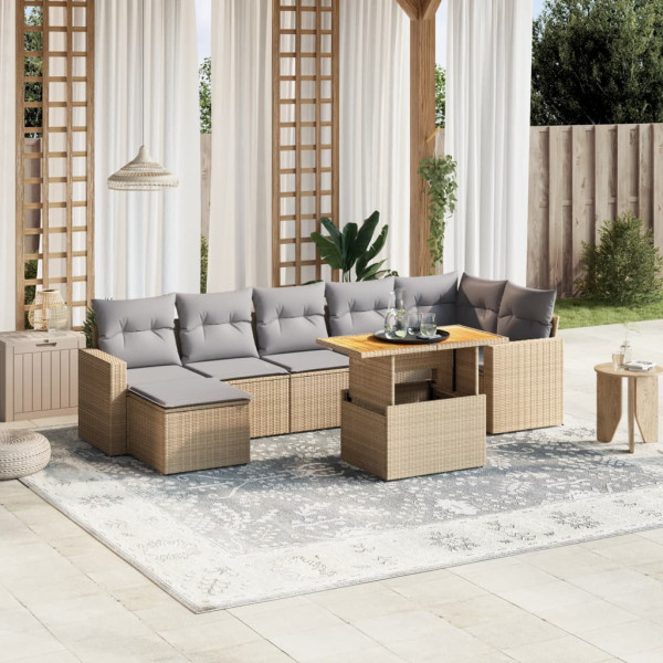 Sofá de jardim com almofadas bege 8 pcs rattan PE D