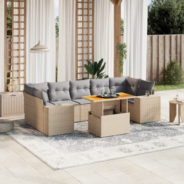 Sofá de jardim com almofadas bege 8 pcs rattan PE D