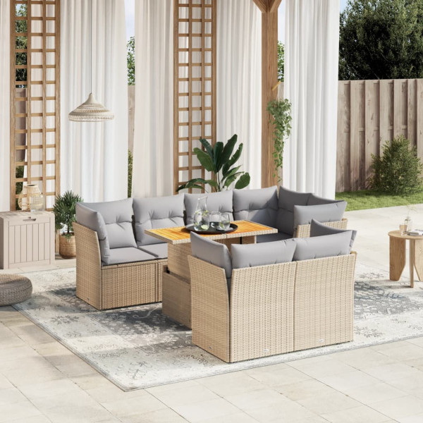 Sofá de jardim com almofadas bege 8 pcs rattan PE D