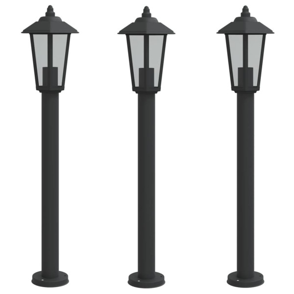 Lámparas de suelo de exterior 3 uds acero inoxidable negro 80cm M 2
