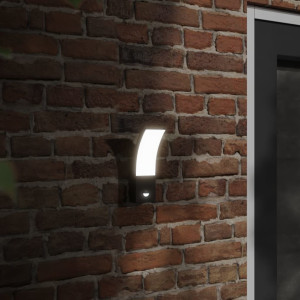 Lámparas de pared LED exterior con sensor 2 uds aluminio negro D