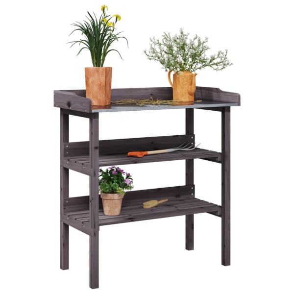 Mesa para plantas con estantes madera abeto gris 78x38x82.5 cm D