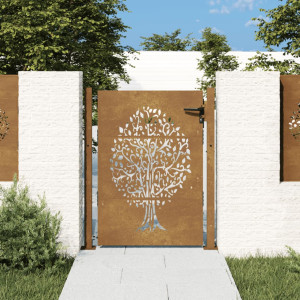 Puerta de jardín acero corten diseño árbol 105x155 cm D