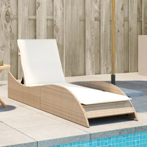 Espreguiçadeira com almofada de rattan sintético bege 60x205x73 cm D