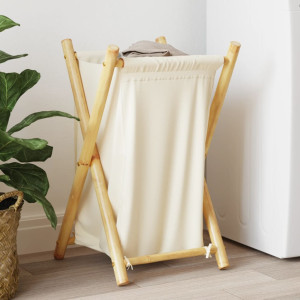 Cesto de la ropa sucia de bambú blanco crema 41.5x36x63.5 cm D