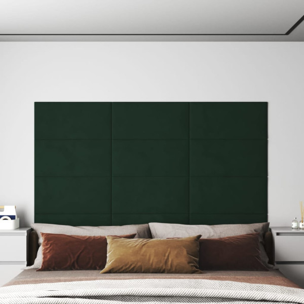 Paneles de pared 12 uds terciopelo verde oscuro 60x30 cm 2.16m² D