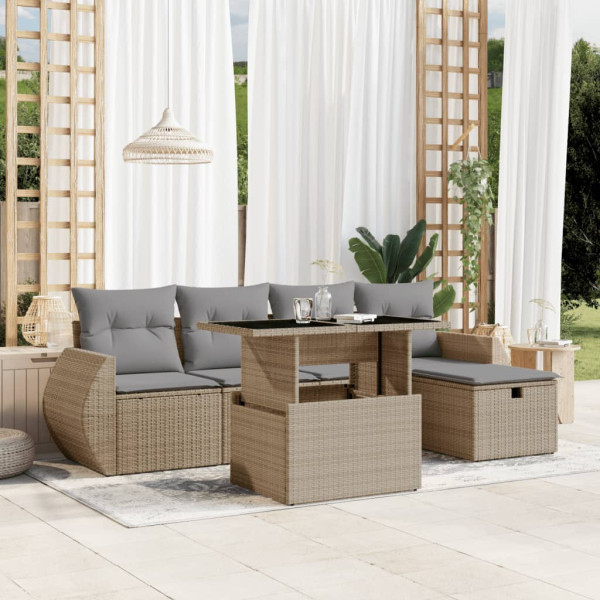 Sofá de jardim com almofadas 6 pcs bege sintético rattan D