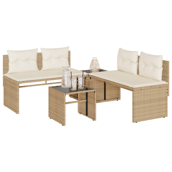 Conjunto de sofás jardim com almofadas 4 pcs ratão sintético beige D