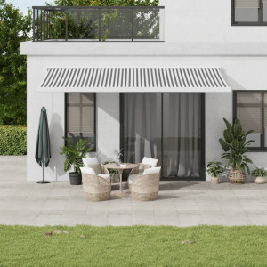 Toldo retráctil aluminio y tela gris antracita y blanco 5x3 m D