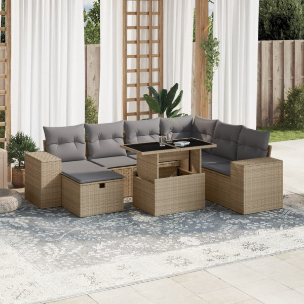 Conjunto de sofás de jardim e almofadas 8 peças bege sintético rattan D