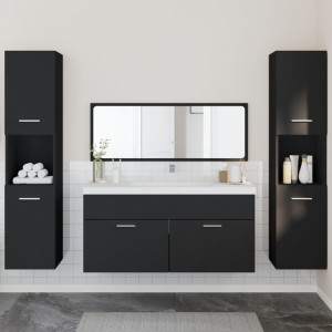 Juego de muebles de baño 4 pzas madera contrachapada negro D