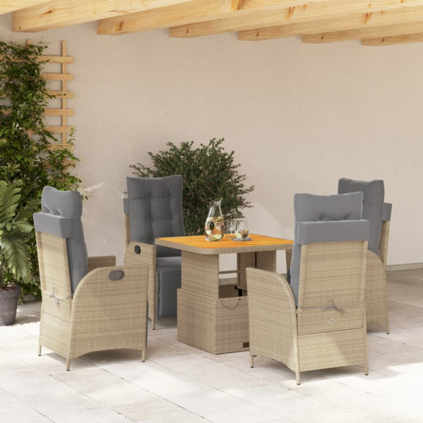 Set Jardim de jantar 5 pessoas com almofadas ratão sintético beige D