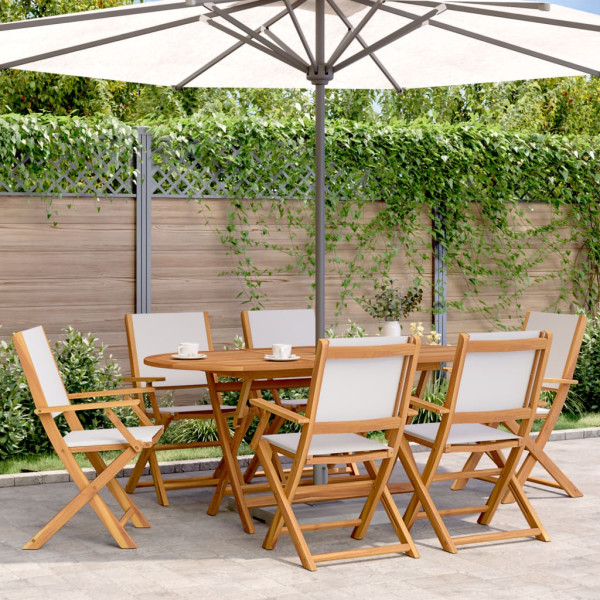 Garden Dining Set 7 pcs tecido de madeira maciça creme D