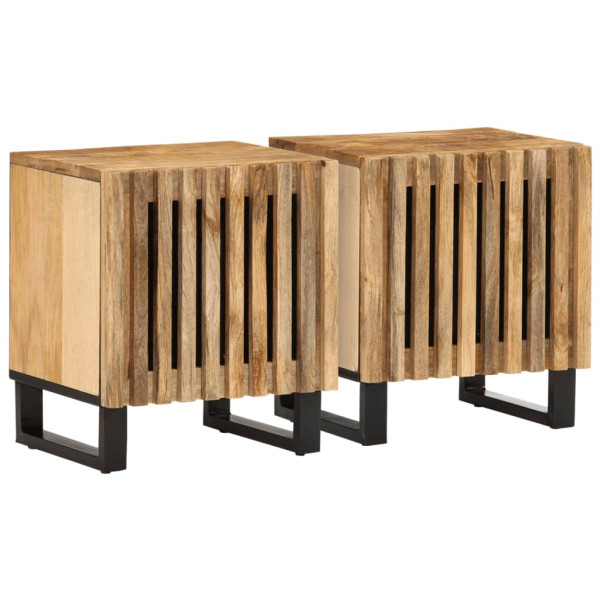 Mesitas de noche 2 uds madera maciza mango rugosa 40x33x46 cm D