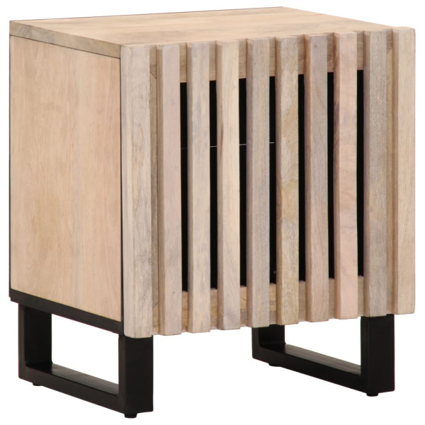 Mesita de noche madera maciza mango blanqueado 40x33x46 cm D