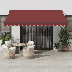 Toldo retráctil automático con LEDs color burdeos 400x350 cm D