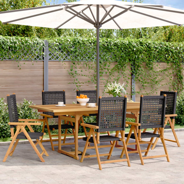 Conjunto de jantar de jardim 7 pcs rattan PE preto acacia madeira D