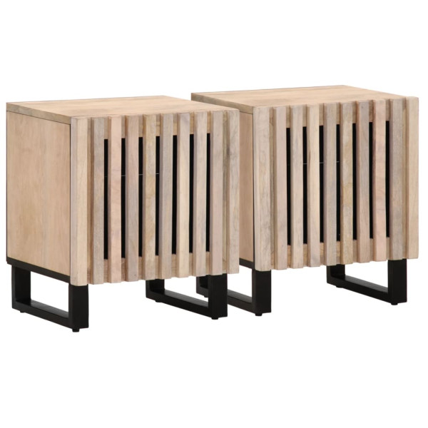 Mesitas de noche madera maciza mango blanqueado 40x33x46 cm D