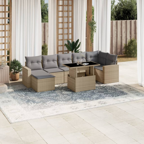 Conjunto de sofás de jardim e almofadas 8 peças bege sintético rattan D