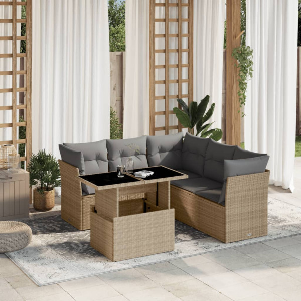 Sofá de jardim com almofadas 6 pcs bege sintético rattan D