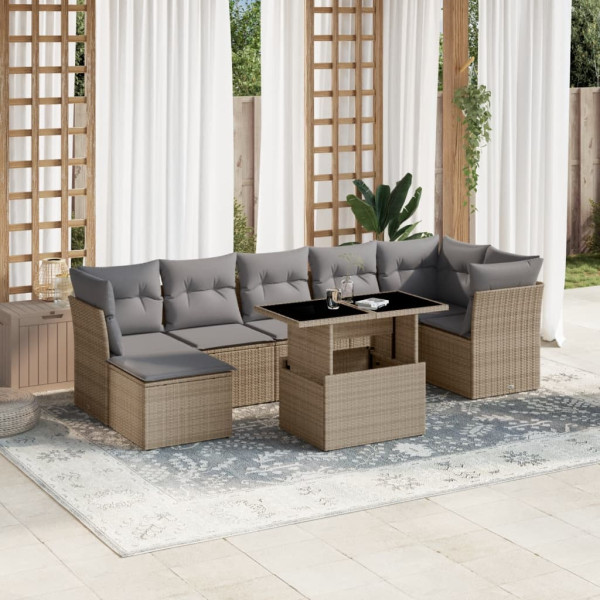 Conjunto de sofás de jardim e almofadas 8 peças bege sintético rattan D