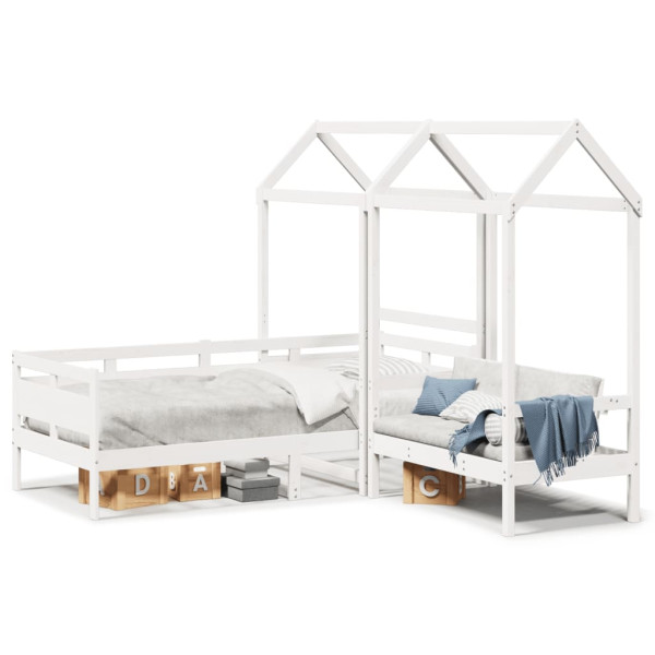 Conjunto de sofá-cama e banco com teto branco pinheiro 90x200 cm D