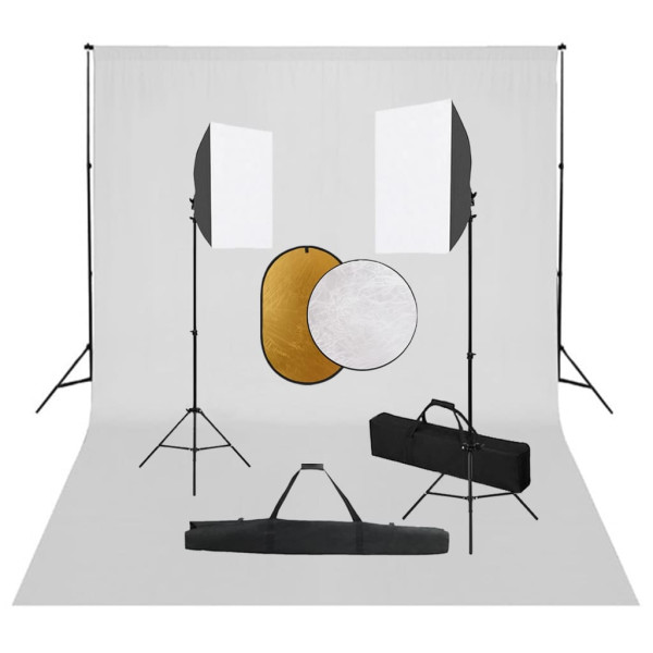 Kit de estudio fotográfico con luces softbox. fondo y reflector D