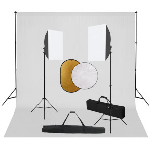 Kit de estúdio de fotografia com luzes softbox. fundo e reflector D