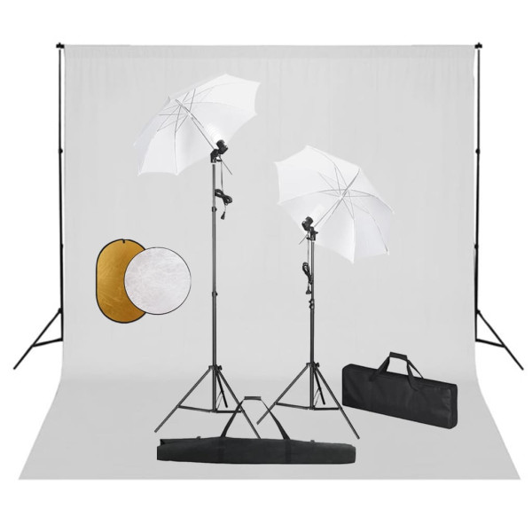 Kit estudio fotográfico lámparas sombrillas fondo y reflector D