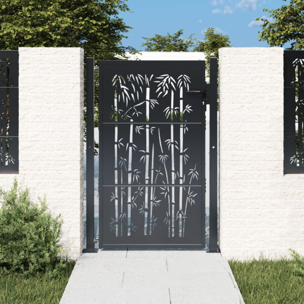 Puerta de jardín acero gris antracita diseño bambú 105x130 cm D